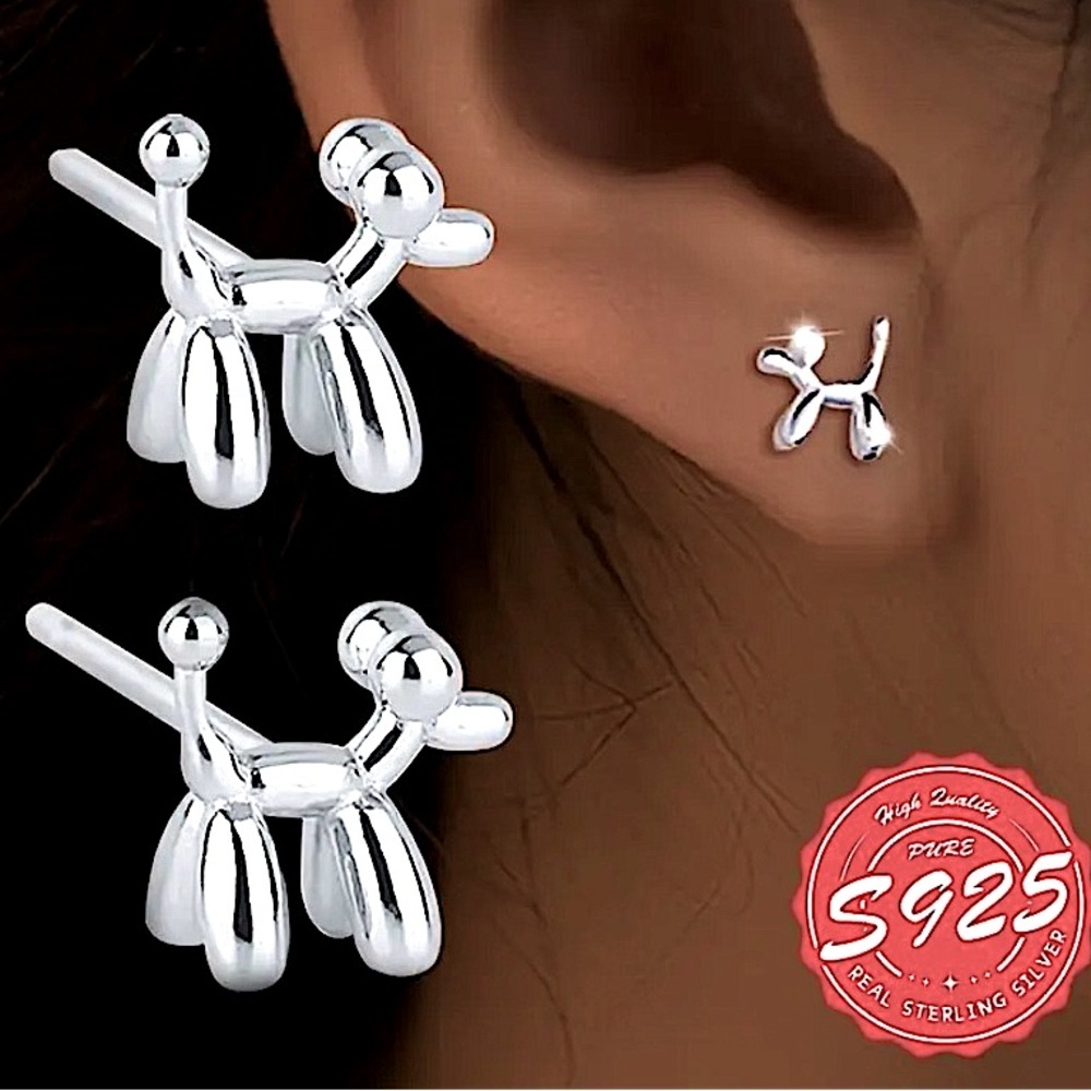 Sterling Silver Dog Animal Pendant Earrings